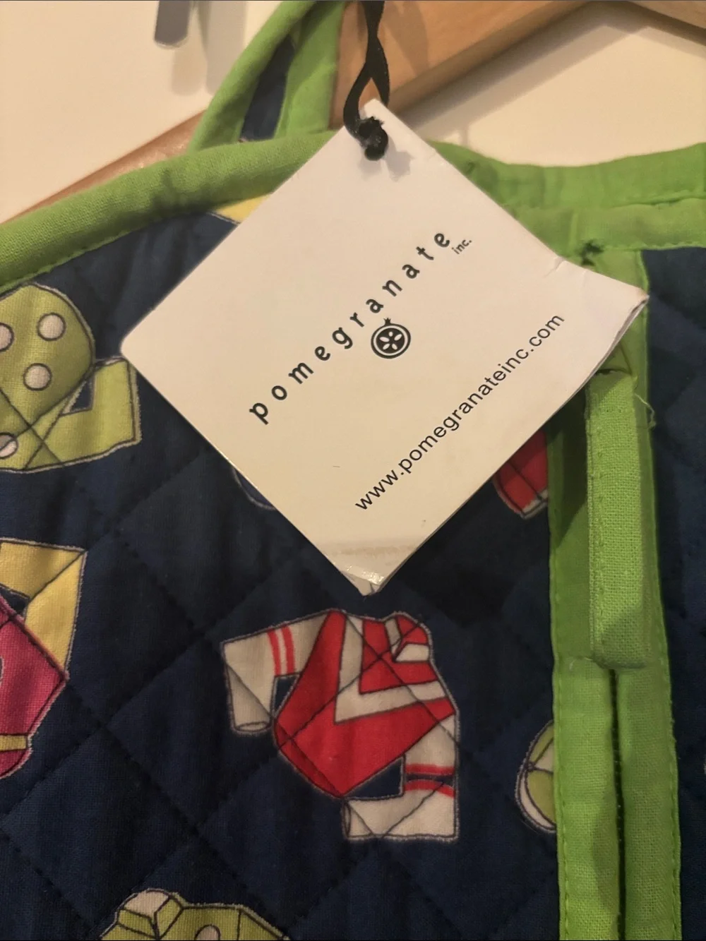 Quilted Navy Floral Garment Bag with Green Trim & Interior